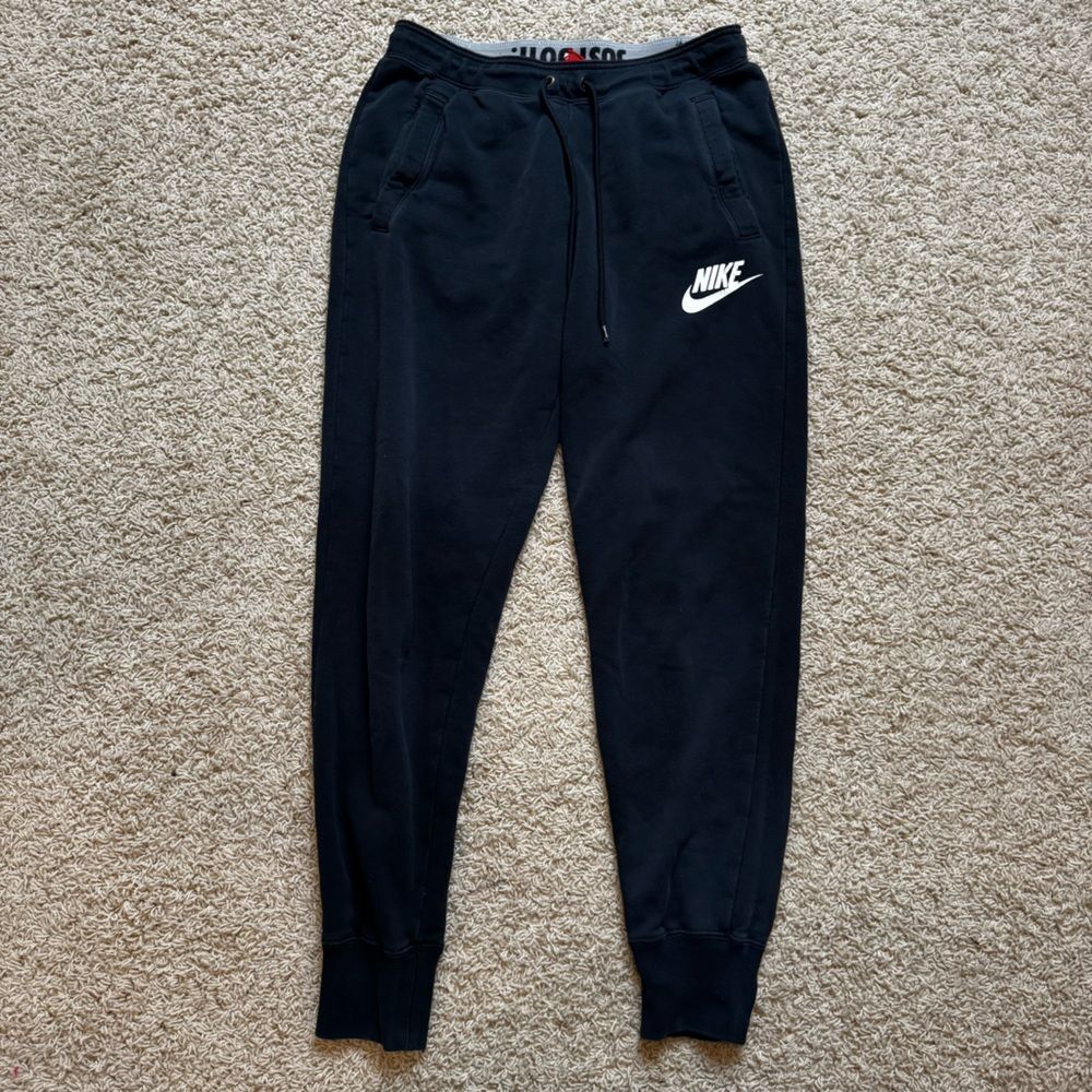 Nike Fleece Joggers Sweatpants Black White Nike Logo Size Small